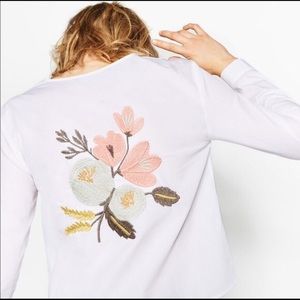 SUPER CUTE Zara Embroidered Floral Back Blouse